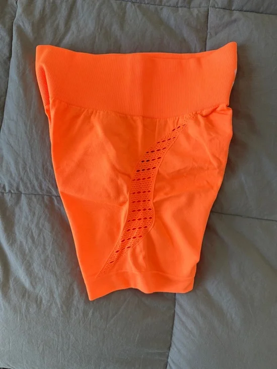 Violate The Dress Code High-Rise Neon Orange Women’s Active Bike Shorts - Picture 4 of 4